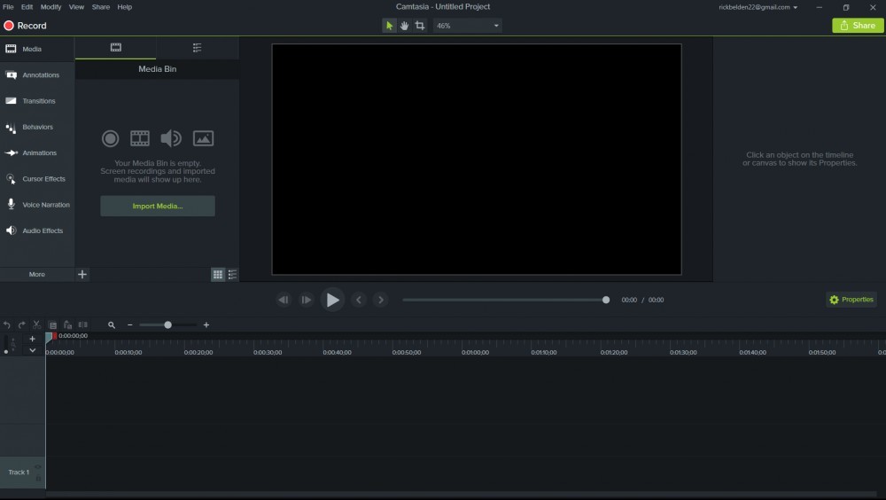 Camtasia main editing window