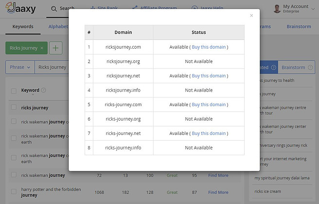 Jaaxy additional domain name search